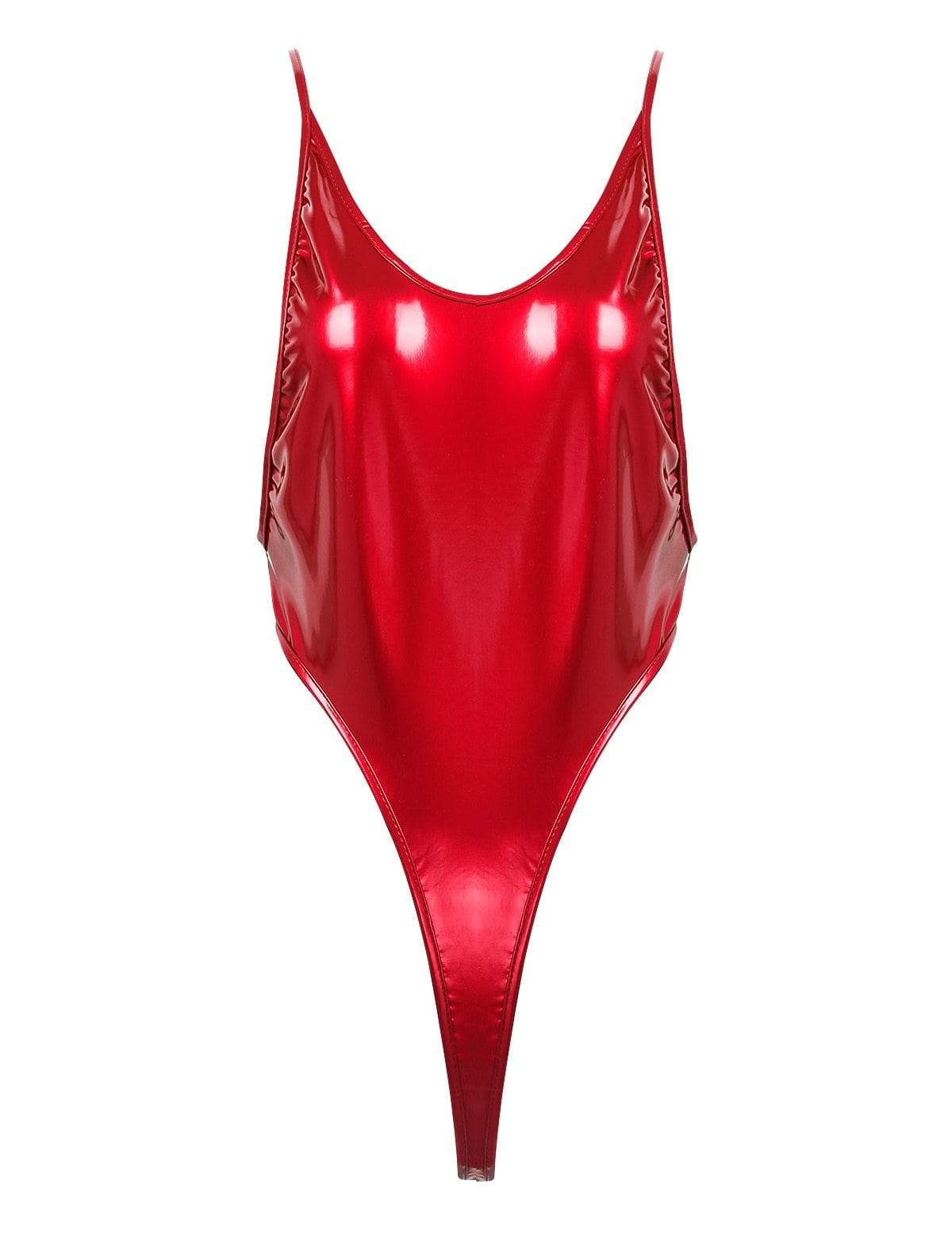 Kinky Cloth 200001800 Red / One Size Shiny Metallic High-cut Thong Bodysuit
