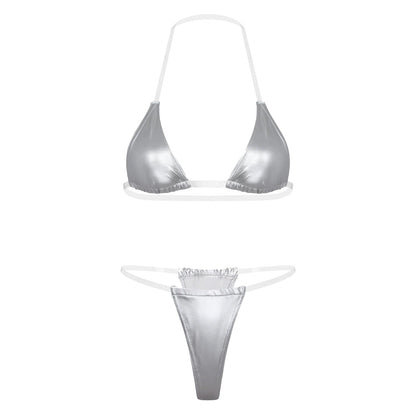 Kinky Cloth Silver / S Shiny Mini Bikini Set Swimsuit