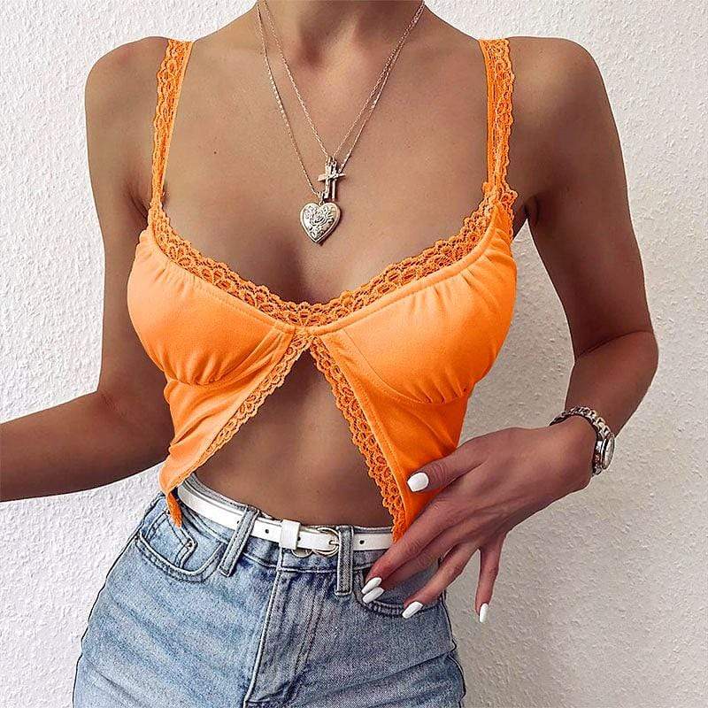 Kinky Cloth 200000790 Orange / S Single Button Ruched Cropped Camis