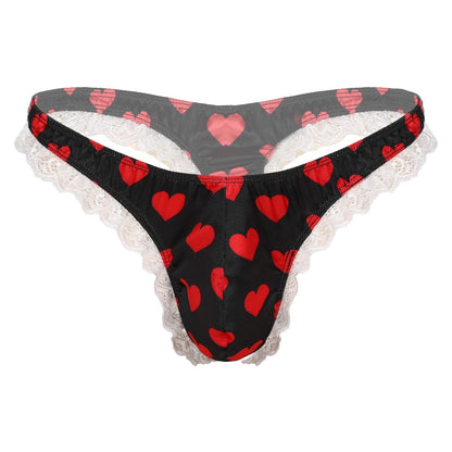 Kinky Cloth Black Red Heart / M Sissy Bikini Lingerie Panties