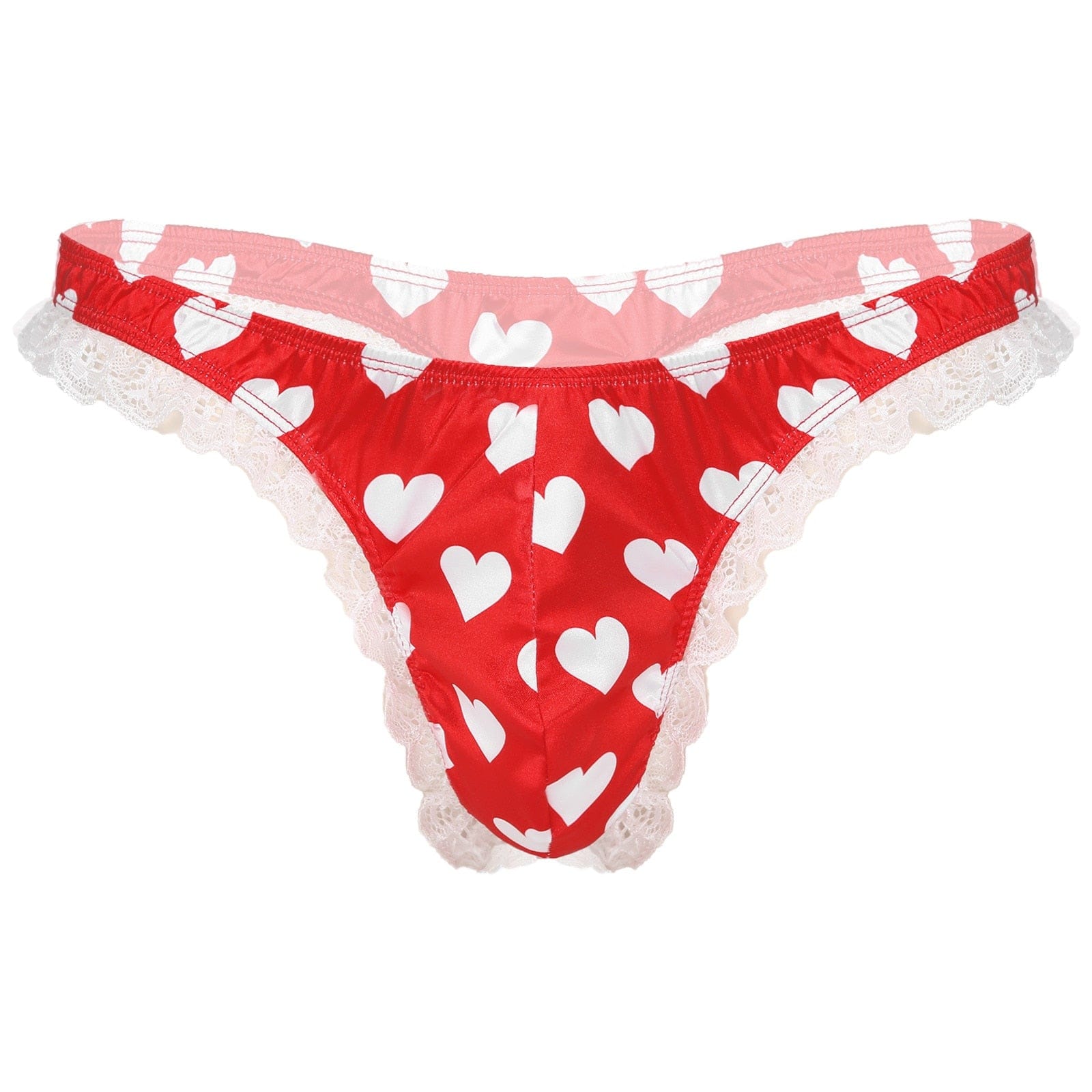 Kinky Cloth Red White Heart / M Sissy Bikini Lingerie Panties