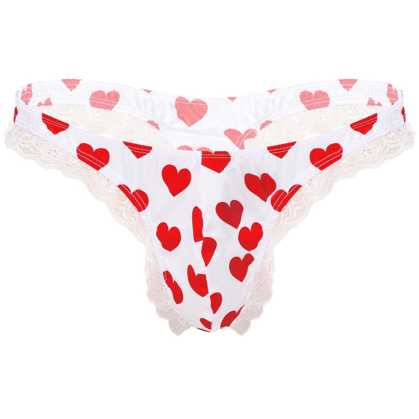 Kinky Cloth White Red Heart / M Sissy Bikini Lingerie Panties