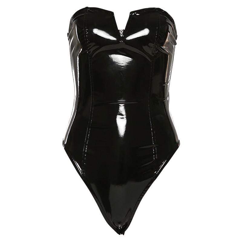 Kinky Cloth 201531501 Black / S Skinny Strapless Shiny Bodysuit