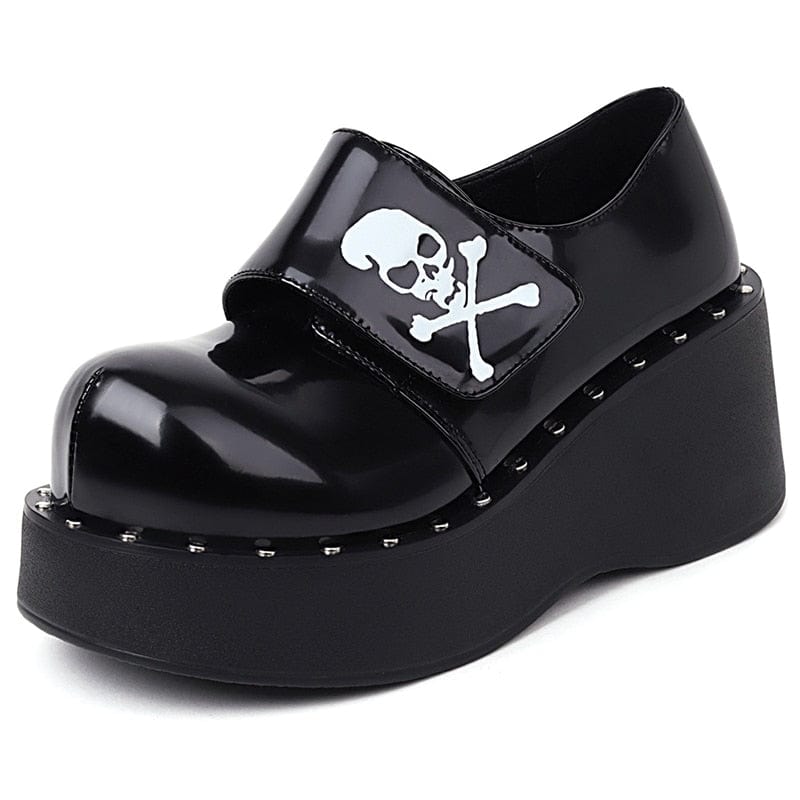 Kinky Cloth Black / 34 Skull Hook Loop Platform Shoes