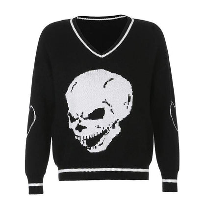 Kinky Cloth 200000373 Black-Long Sleeve / S Skull Loose Vest Sweater