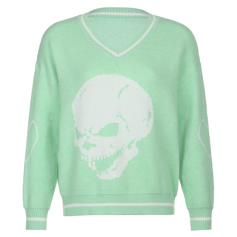 Kinky Cloth 200000373 Green-Long Sleeve / S Skull Loose Vest Sweater