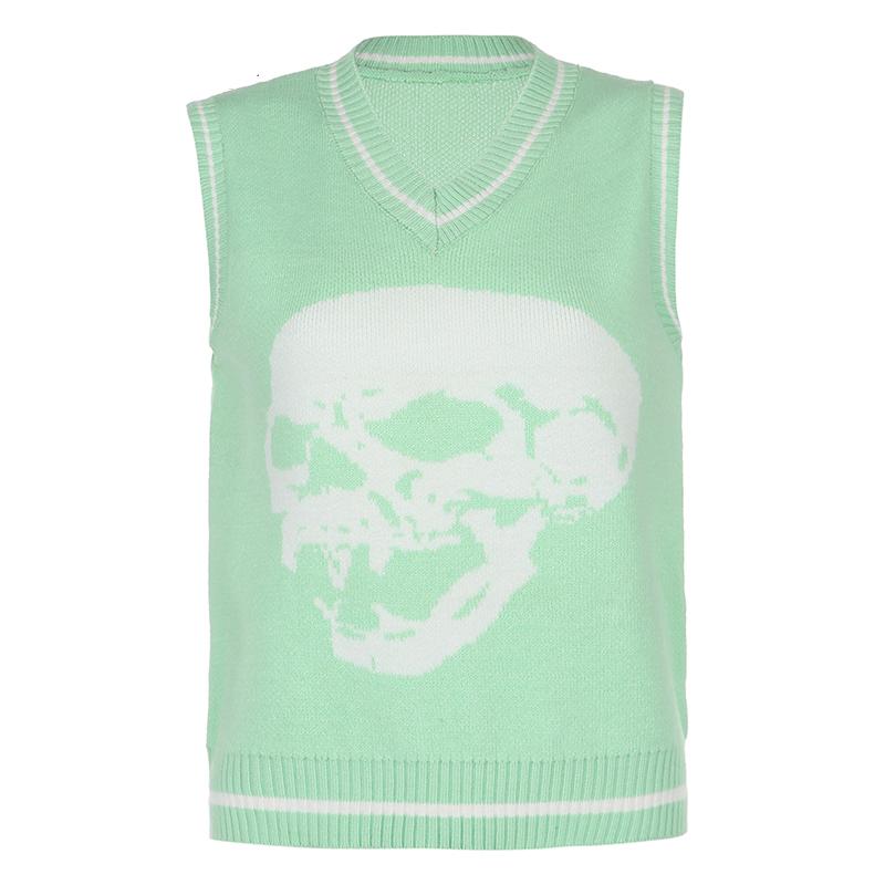 Kinky Cloth 200000373 Green-Sleeveless / S Skull Loose Vest Sweater
