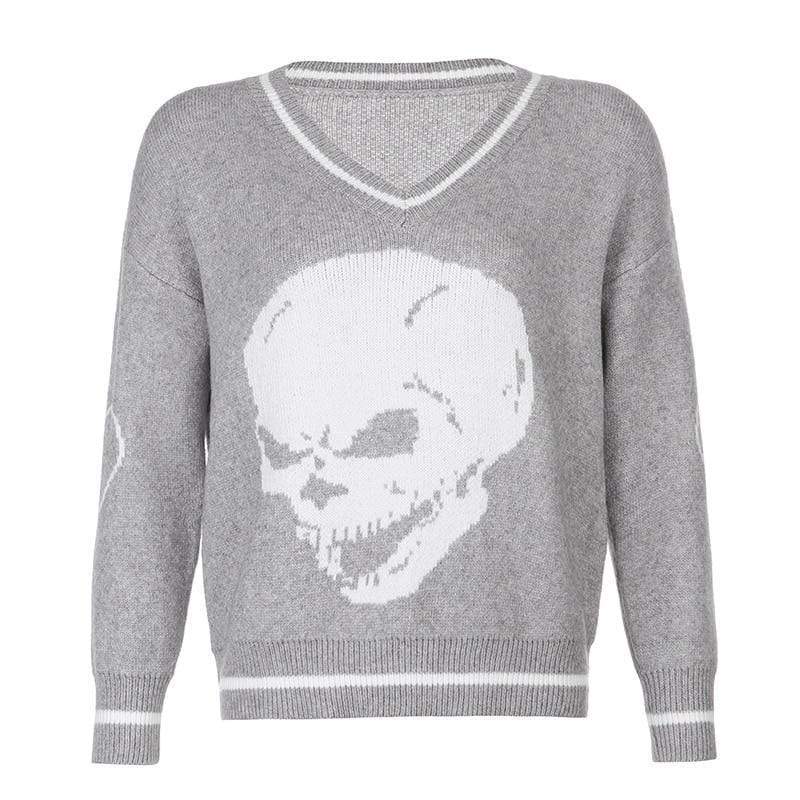 Kinky Cloth 200000373 Grey-Long Sleeve / S Skull Loose Vest Sweater