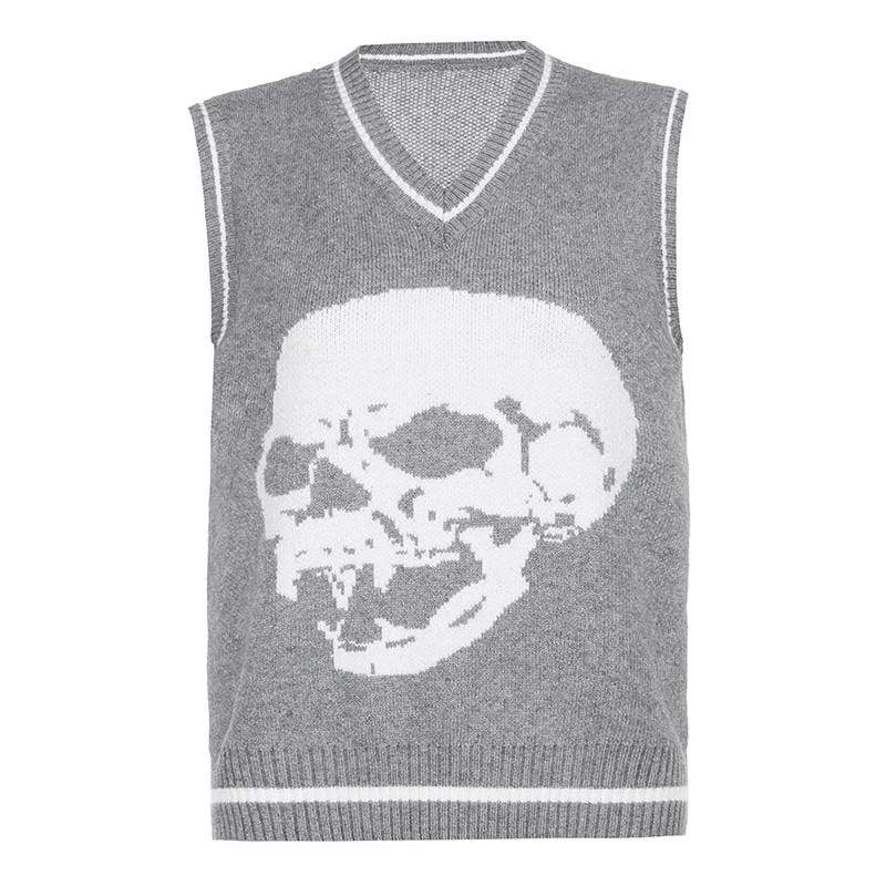 Kinky Cloth 200000373 Grey-Sleeveless / S Skull Loose Vest Sweater
