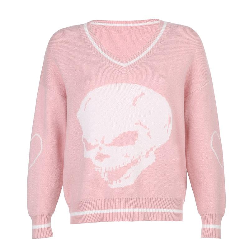 Kinky Cloth 200000373 Pink-Long Sleeve / S Skull Loose Vest Sweater
