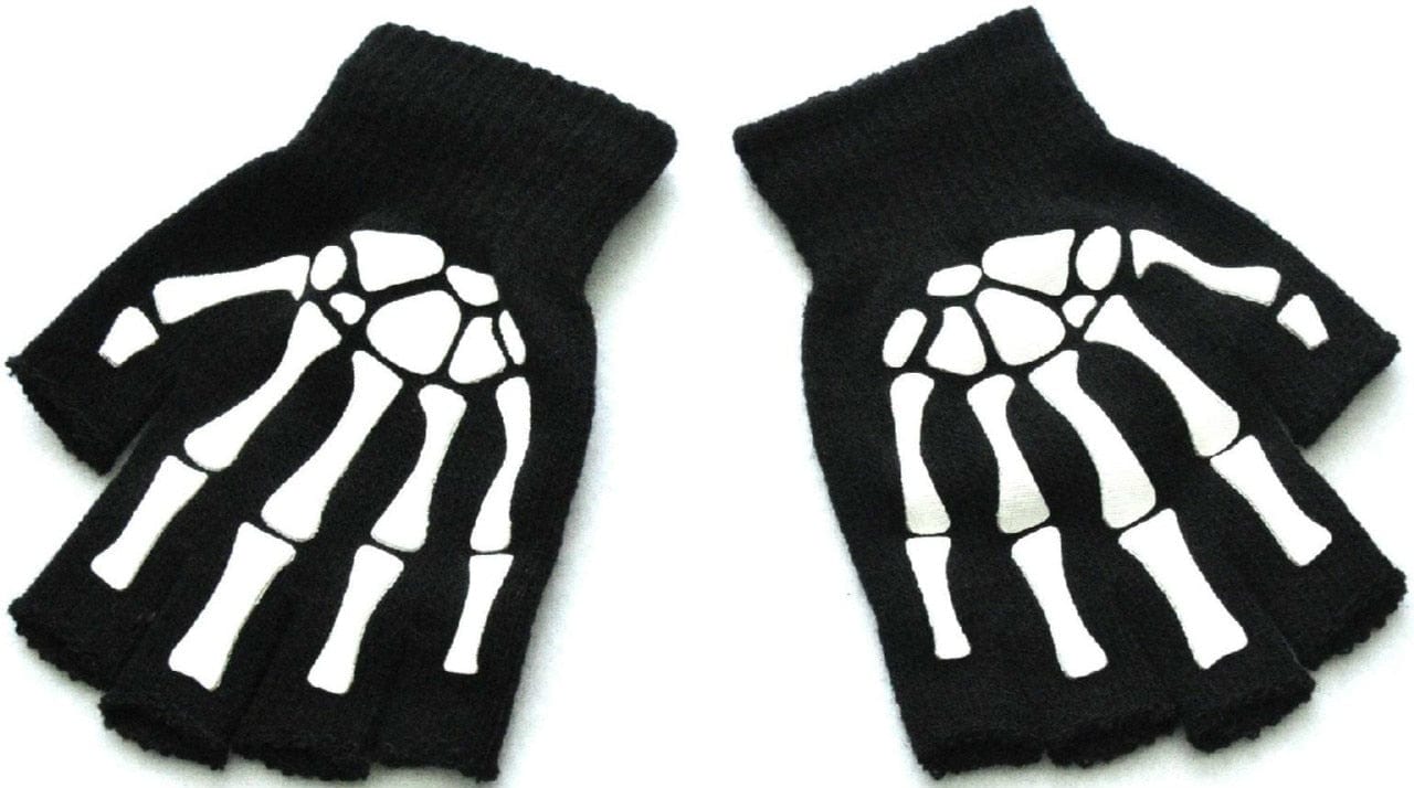 Kinky Cloth Hand Bone Claw / One Size Skull Pattern Half Finger Gloves