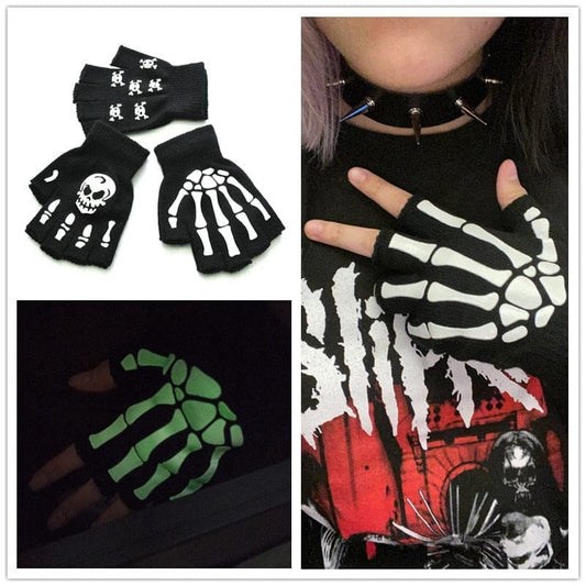 Kinky Cloth Skull Pattern Half Finger Gloves