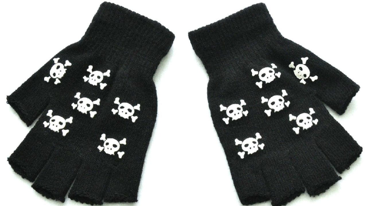 Kinky Cloth Small skull / One Size Skull Pattern Half Finger Gloves