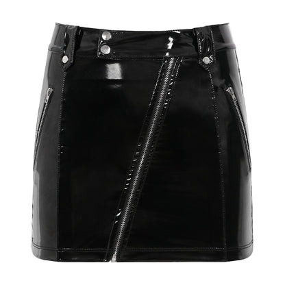 Kinky Cloth Slanted Zipper Black Mini Skirt