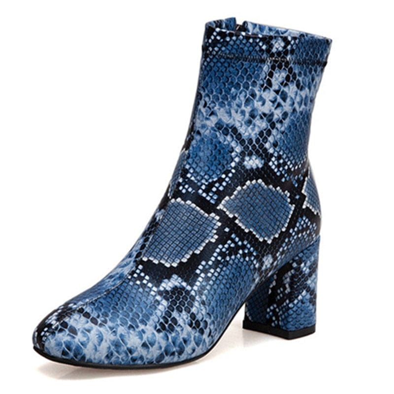 Kinky Cloth blue / 3.5 Snake Print Ankle Boots