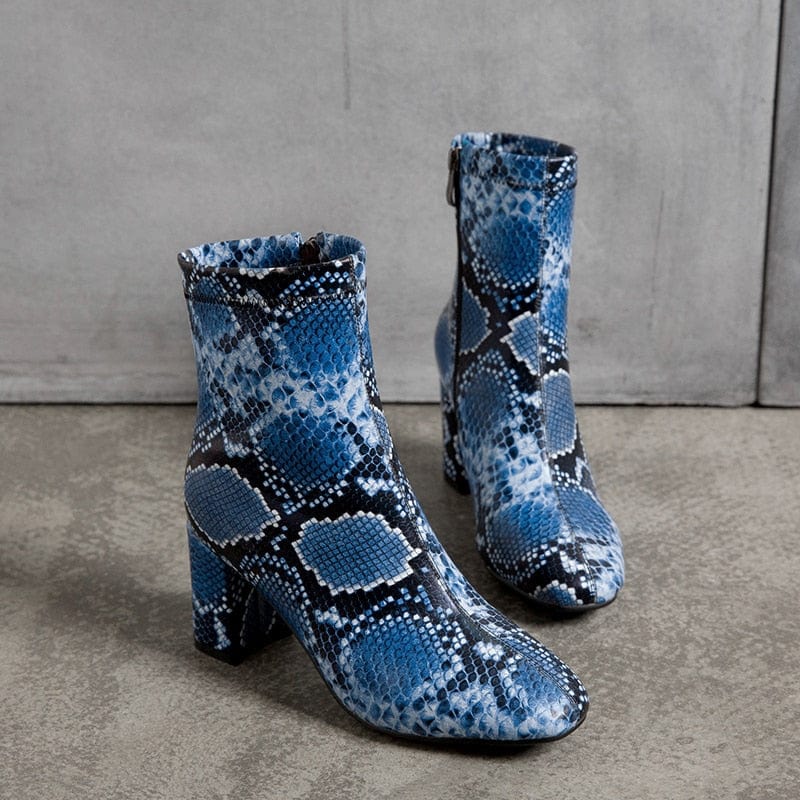 Kinky Cloth Snake Print Ankle Boots