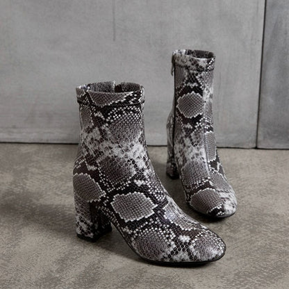 Kinky Cloth Snake Print Ankle Boots
