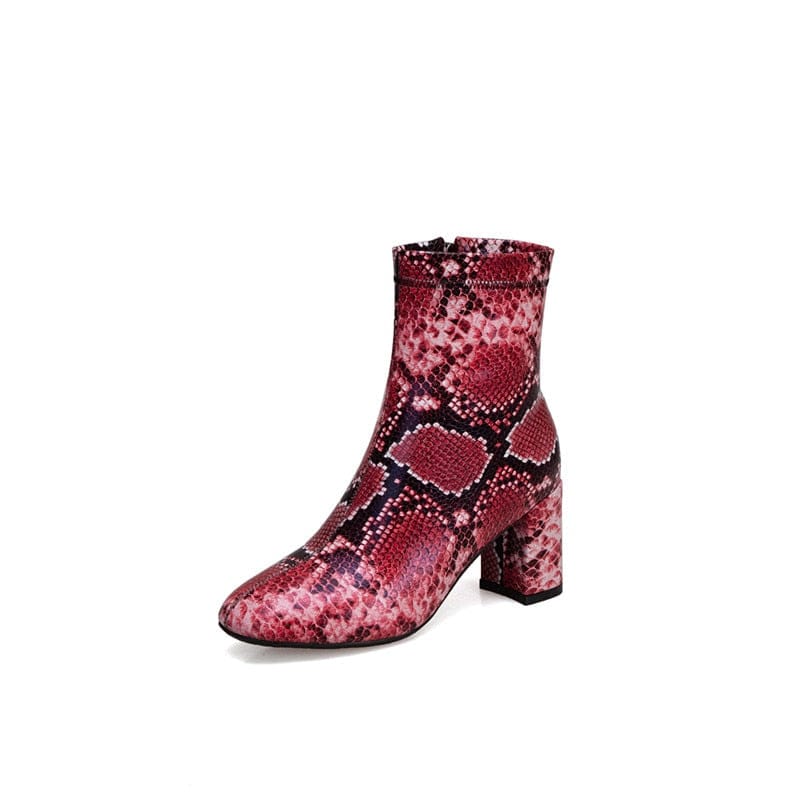 Kinky Cloth red / 3.5 Snake Print Ankle Boots