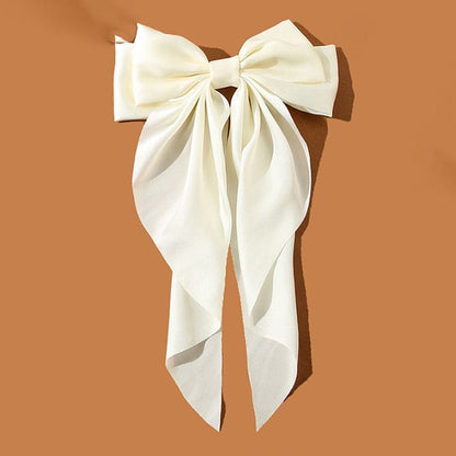 Kinky Cloth Beige Solid Color Long Ribbon Hairpins