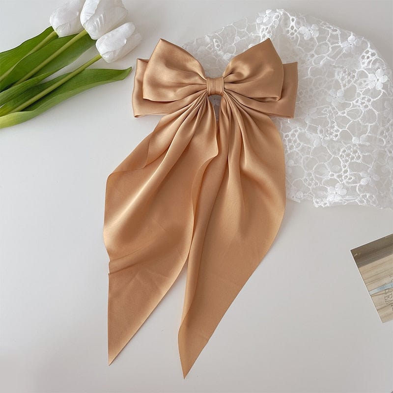 Kinky Cloth Champagne Solid Color Long Ribbon Hairpins