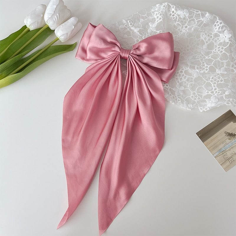 Kinky Cloth Pink Solid Color Long Ribbon Hairpins