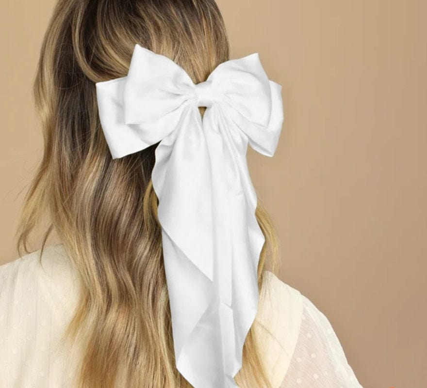Kinky Cloth White Solid Color Long Ribbon Hairpins