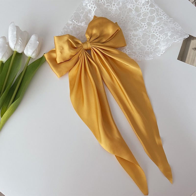 Kinky Cloth Yellow Solid Color Long Ribbon Hairpins