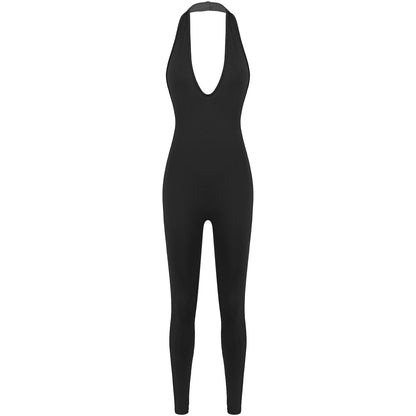 Kinky Cloth 201236202 Black / S Solid Halter Workout Bodycon Jumpsuit