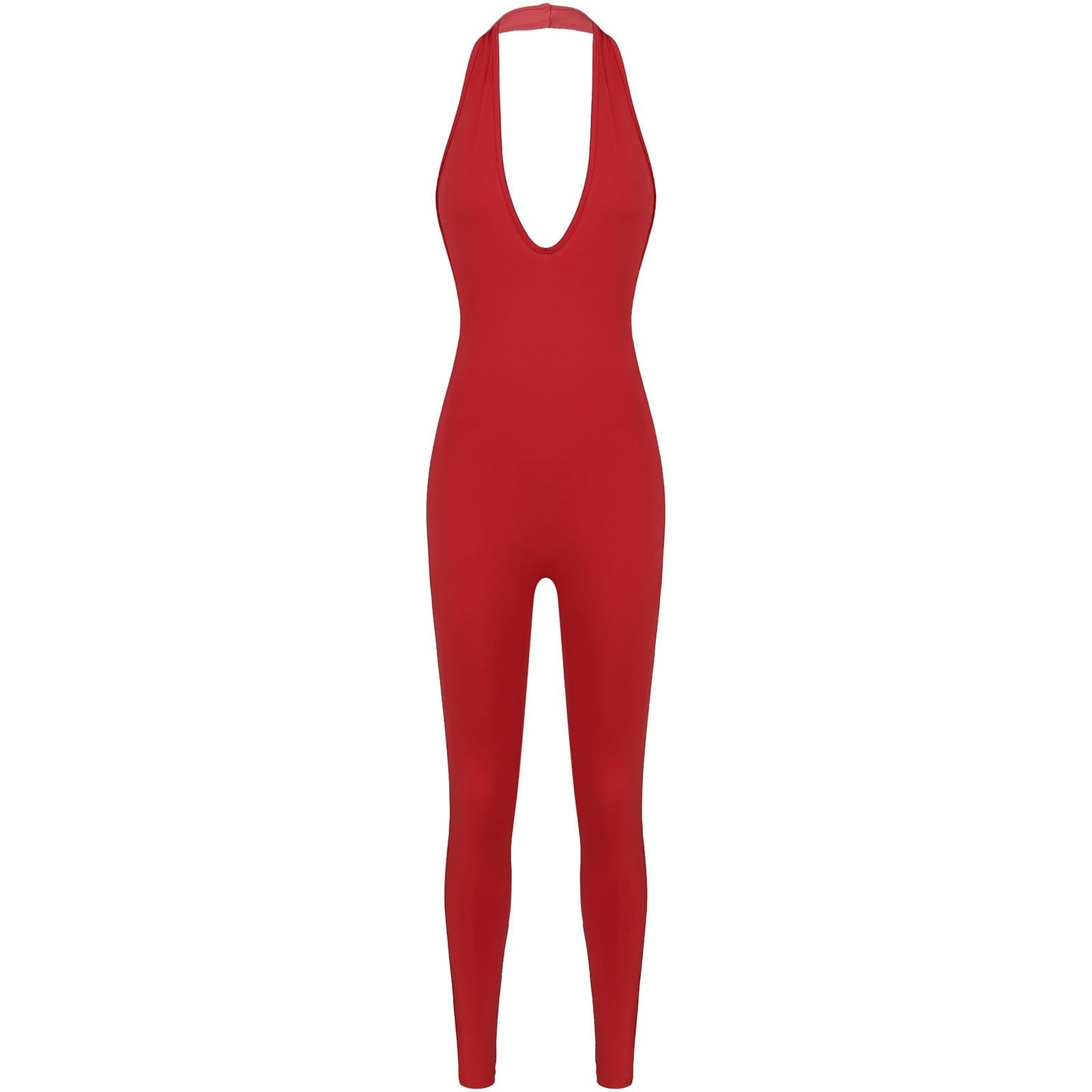 Kinky Cloth 201236202 Red / S Solid Halter Workout Bodycon Jumpsuit