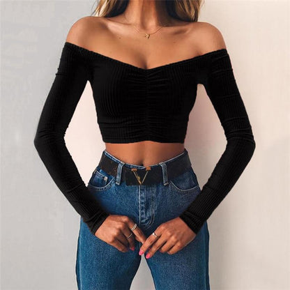 Kinky Cloth 200000791 Black / S Solid Off Shoulder Knitted Crop Top