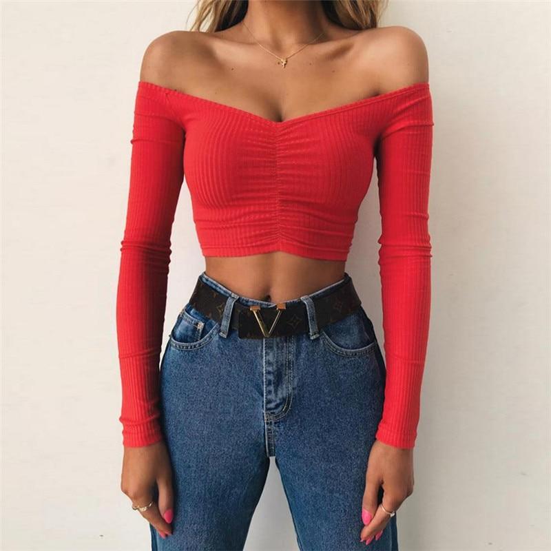 Kinky Cloth 200000791 Solid Off Shoulder Knitted Crop Top