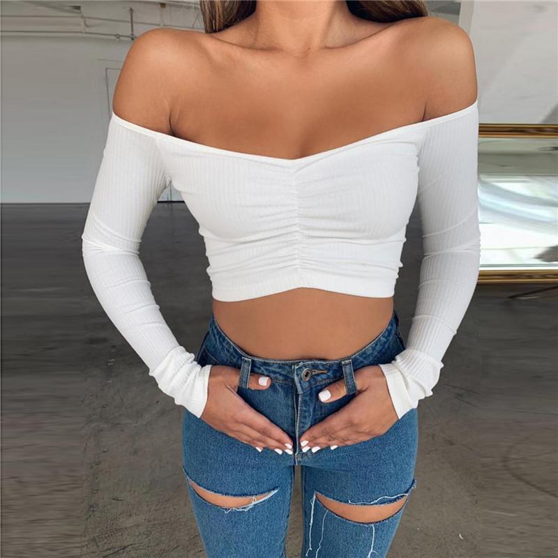 Kinky Cloth 200000791 White / S Solid Off Shoulder Knitted Crop Top