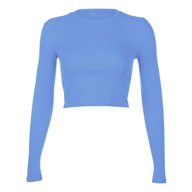 Kinky Cloth 200000791 Blue-Thick / S Solid Ribbed Crop Top Bodycon T-Shirt