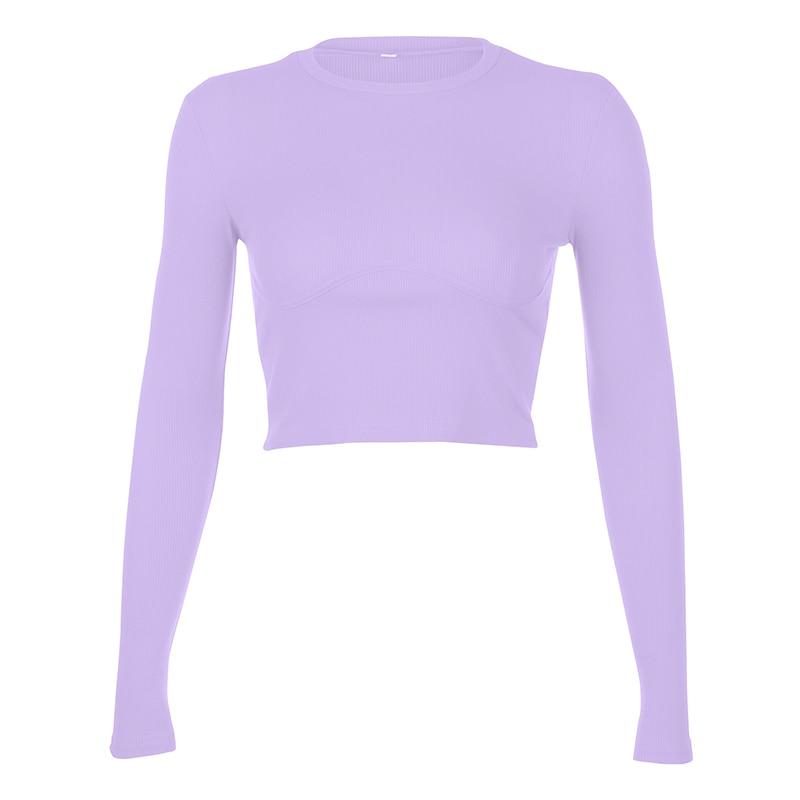 Kinky Cloth 200000791 Purple-Thick / S Solid Ribbed Crop Top Bodycon T-Shirt