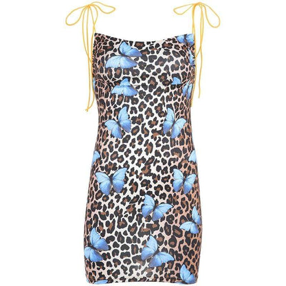 Spaghetti Strap Butterfly Leopard Dress