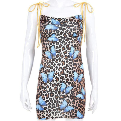 Kinky Cloth Dresses Spaghetti Strap Butterfly Leopard Dress