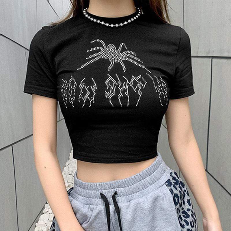 Kinky Cloth Black / S Spider Black Crop Top