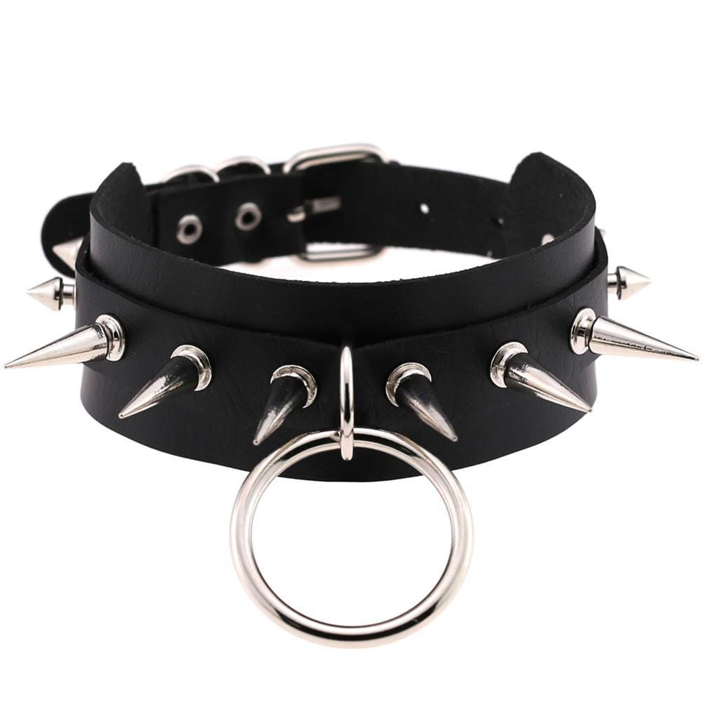 Kinky Cloth Necklace Black Spiked O Ring Collar