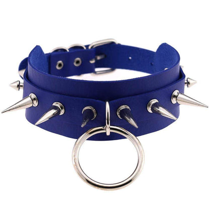 Kinky Cloth Necklace Blue Spiked O Ring Collar