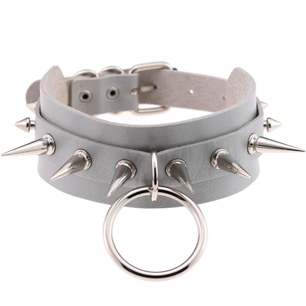Kinky Cloth Necklace Gray Spiked O Ring Collar