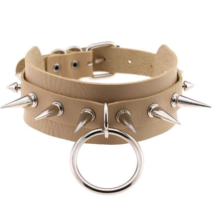 Kinky Cloth Necklace Nude Spiked O Ring Collar