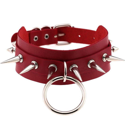 Kinky Cloth Necklace Red Spiked O Ring Collar