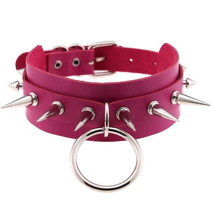 Kinky Cloth Necklace Rose Spiked O Ring Collar