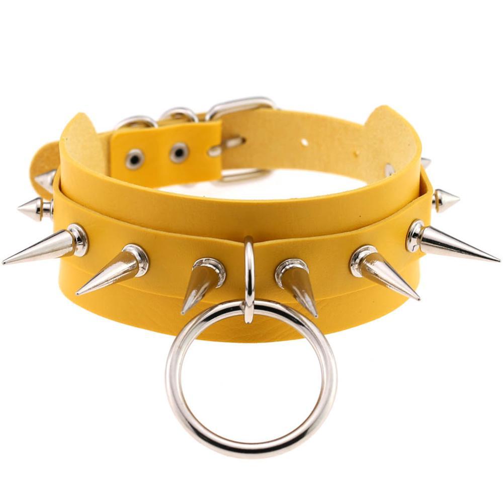 Kinky Cloth Necklace Yellow Spiked O Ring Collar