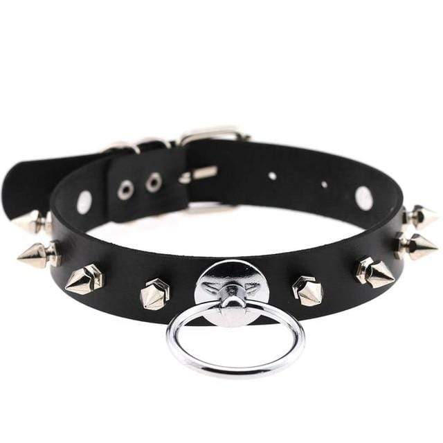 Kinky Cloth Black Spiked Ring Collar