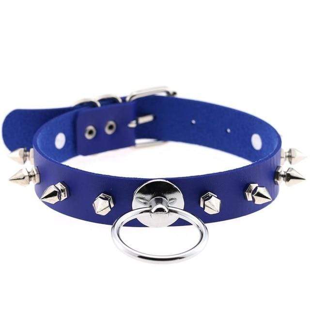Kinky Cloth Blue Spiked Ring Collar
