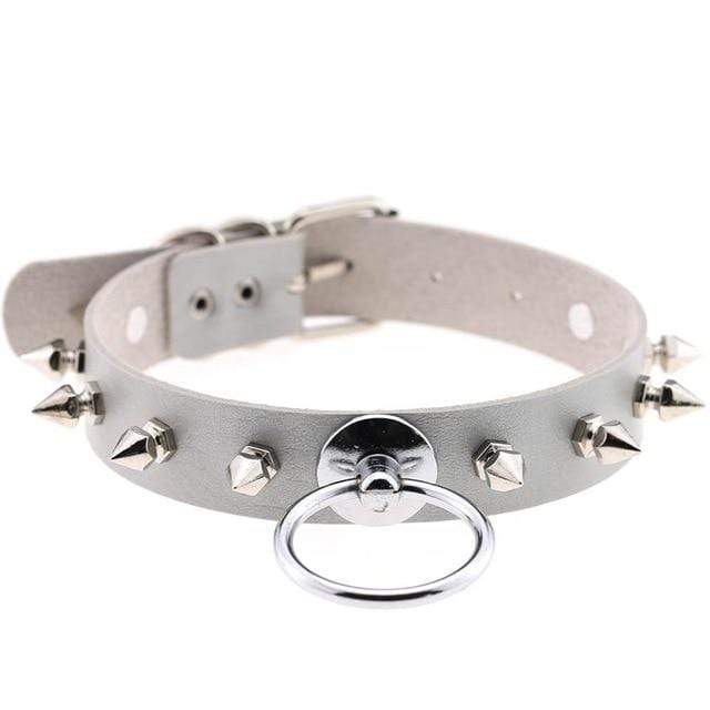 Kinky Cloth Gray Spiked Ring Collar