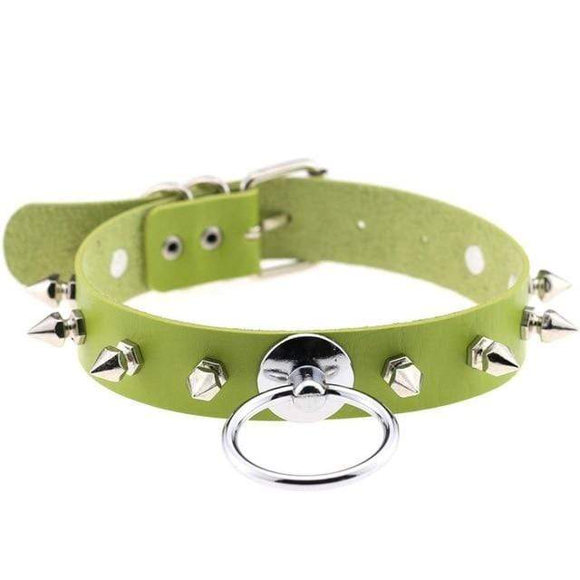 Kinky Cloth Green Spiked Ring Collar