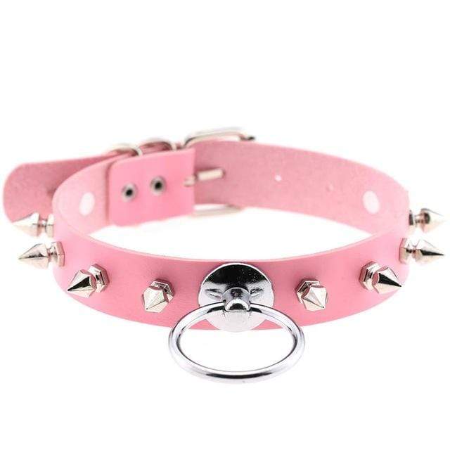 Kinky Cloth Pink Spiked Ring Collar