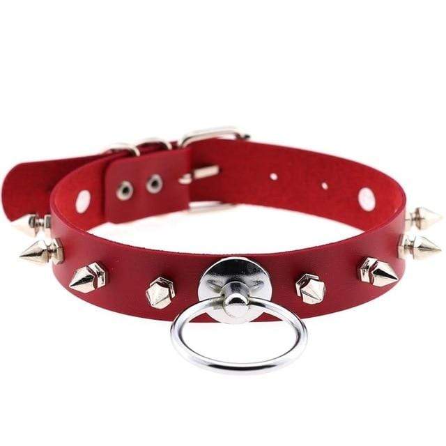 Kinky Cloth Red Spiked Ring Collar